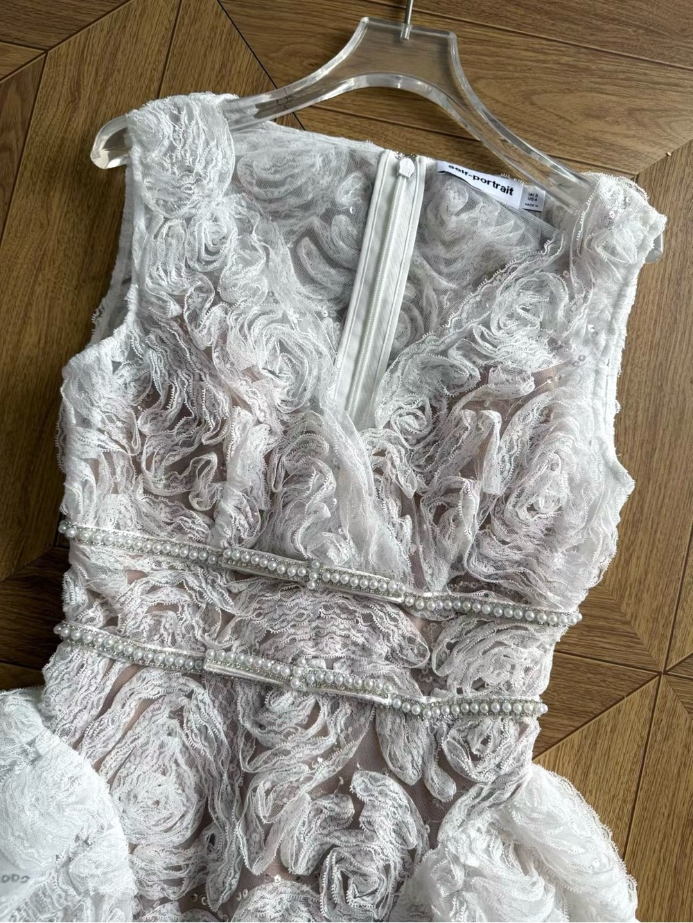 NWOT Self-Portrait White Tulle Lace Mini Dress - Picture 8 of 9